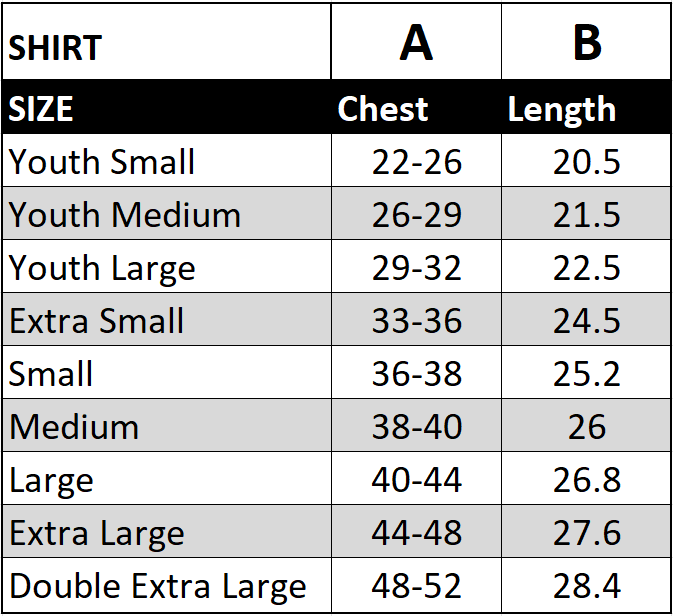Shirts size chart